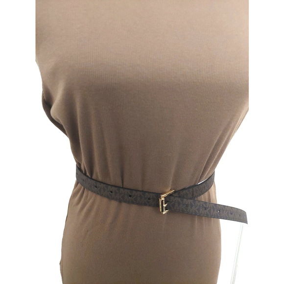 Michael Kors Monogram MK Logo Brown Belt Gold Buckle Sz Medium NWT - Picture 14 of 14